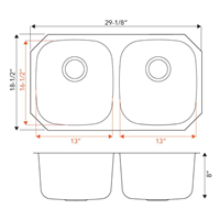 (image for) Pelican PL-VS4040 18G Stainless Steel Double Bowl Undermount Kitchen Sink 29 1/8'' x 18-1/2''